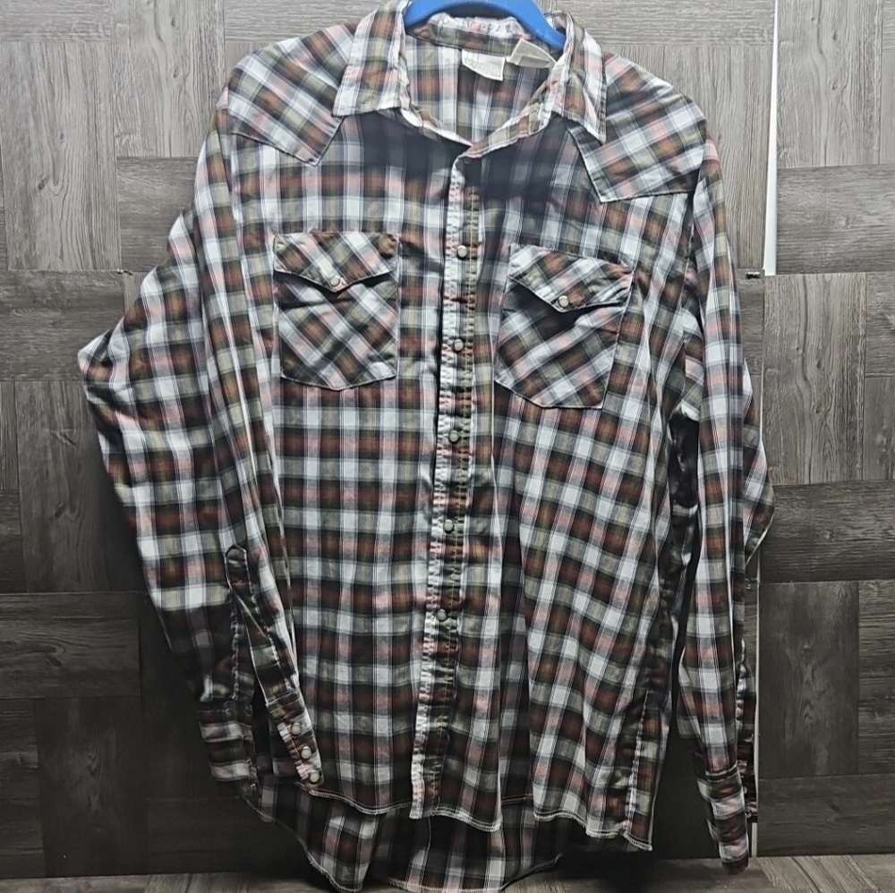 EXPRESS RIDER WESTERN PEARL SNAP SHIRT PLAID COWBOY